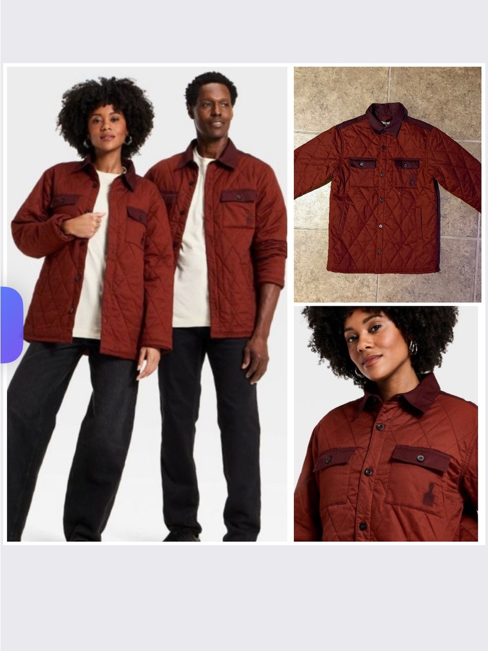 NEW Unisex Men/Women's Quilted Jacket Rust Black History Month African American